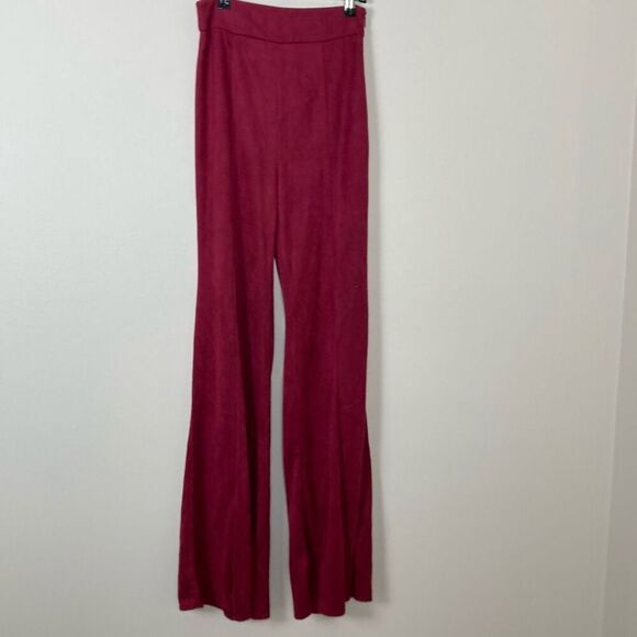 Flying Tomato Pants - Flying Tomato Burgundy Faux‎ Suede Wide Leg Flared High Waist Pants IP7451 Small